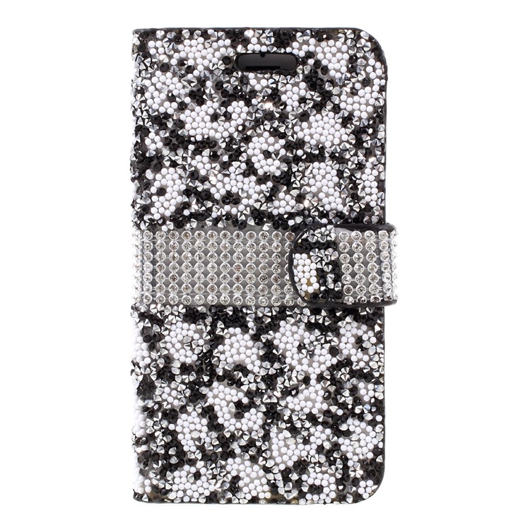 Diamonds and Beads Decor Leather Wallet Phone Case for iPhone 7 4.7 inch - Black-3