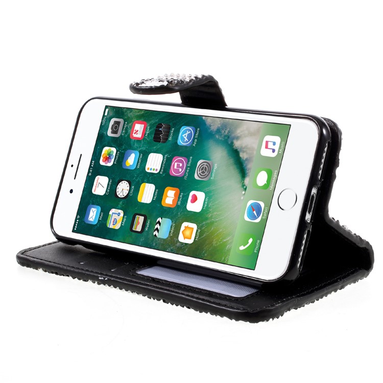 Diamonds and Beads Decor Leather Wallet Phone Case for iPhone 7 4.7 inch - Black-4