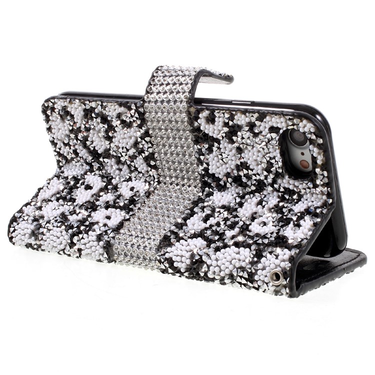 Diamonds and Beads Decor Leather Wallet Phone Case for iPhone 7 4.7 inch - Black-5