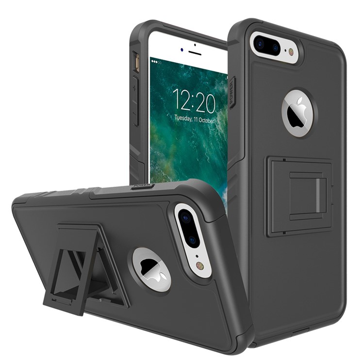 Shockproof Hybrid Cell Phone Case with Kickstand for iPhone 7 Plus (TPU + PC) - Black-1