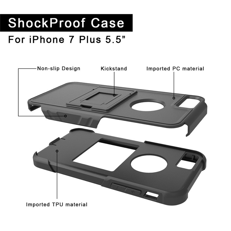Shockproof Hybrid Cell Phone Case with Kickstand for iPhone 7 Plus (TPU + PC) - Black-4