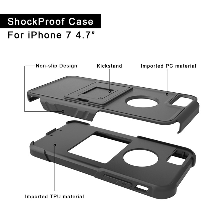 Shockproof Hybrid Cell Phone Case with Kickstand for iPhone 7 4.7 inch (TPU + PC) - Black-3