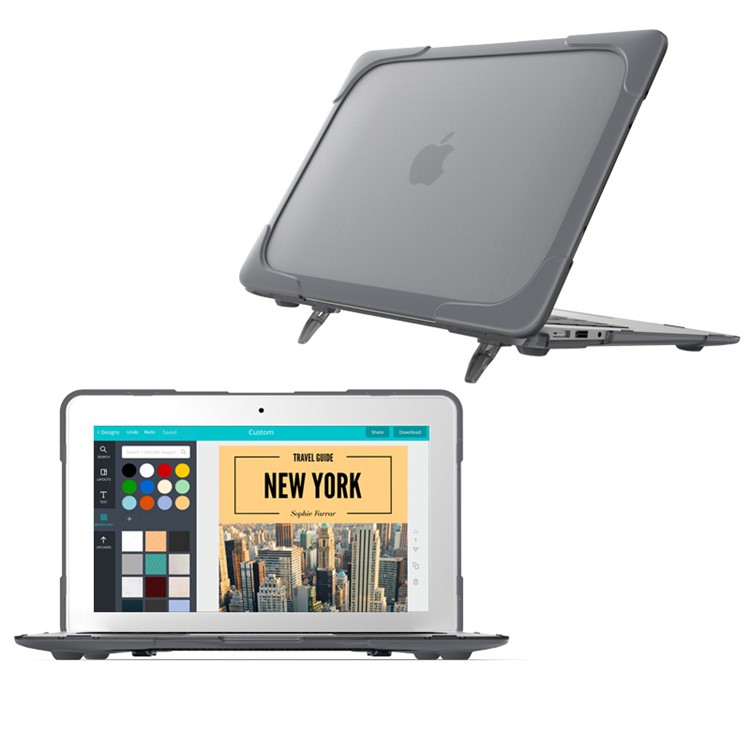 See-through Plastic TPU Full Protection Case for Macbook Air 11 Inch with Kickstand - Grey-13