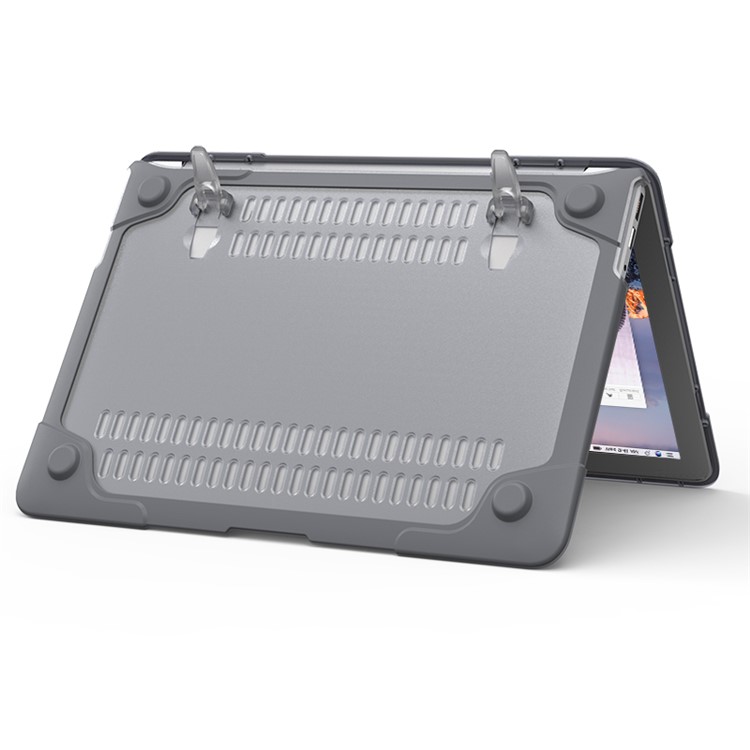 See-through Plastic TPU Full Protection Case for Macbook Air 11 Inch with Kickstand - Grey-14