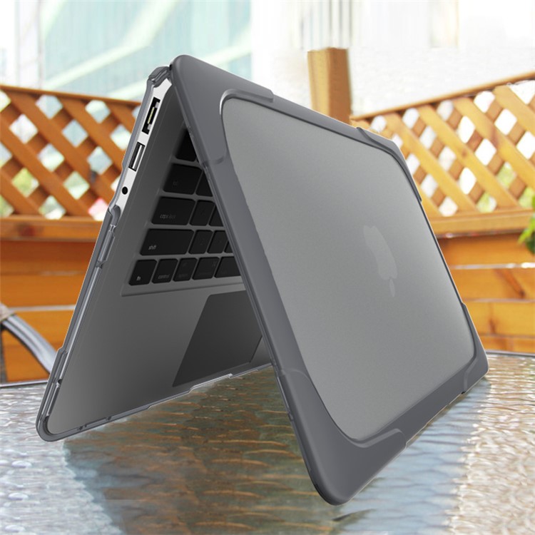 See-through Plastic TPU Full Protection Case for Macbook Air 11 Inch with Kickstand - Grey-20