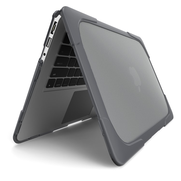 See-through Plastic TPU Full Protection Case for Macbook Air 11 Inch with Kickstand - Grey-3