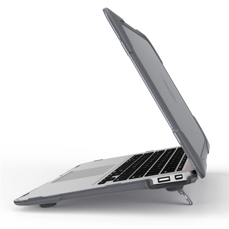 See-through Plastic TPU Full Protection Case for Macbook Air 11 Inch with Kickstand - Grey-5