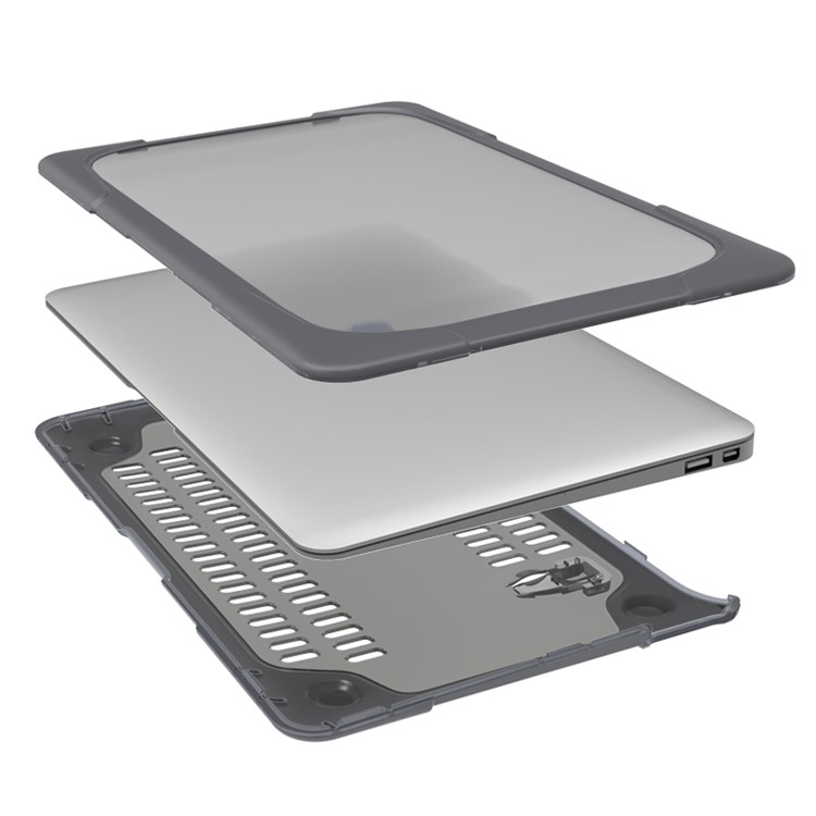 See-through Plastic TPU Full Protection Case for Macbook Air 11 Inch with Kickstand - Grey-6