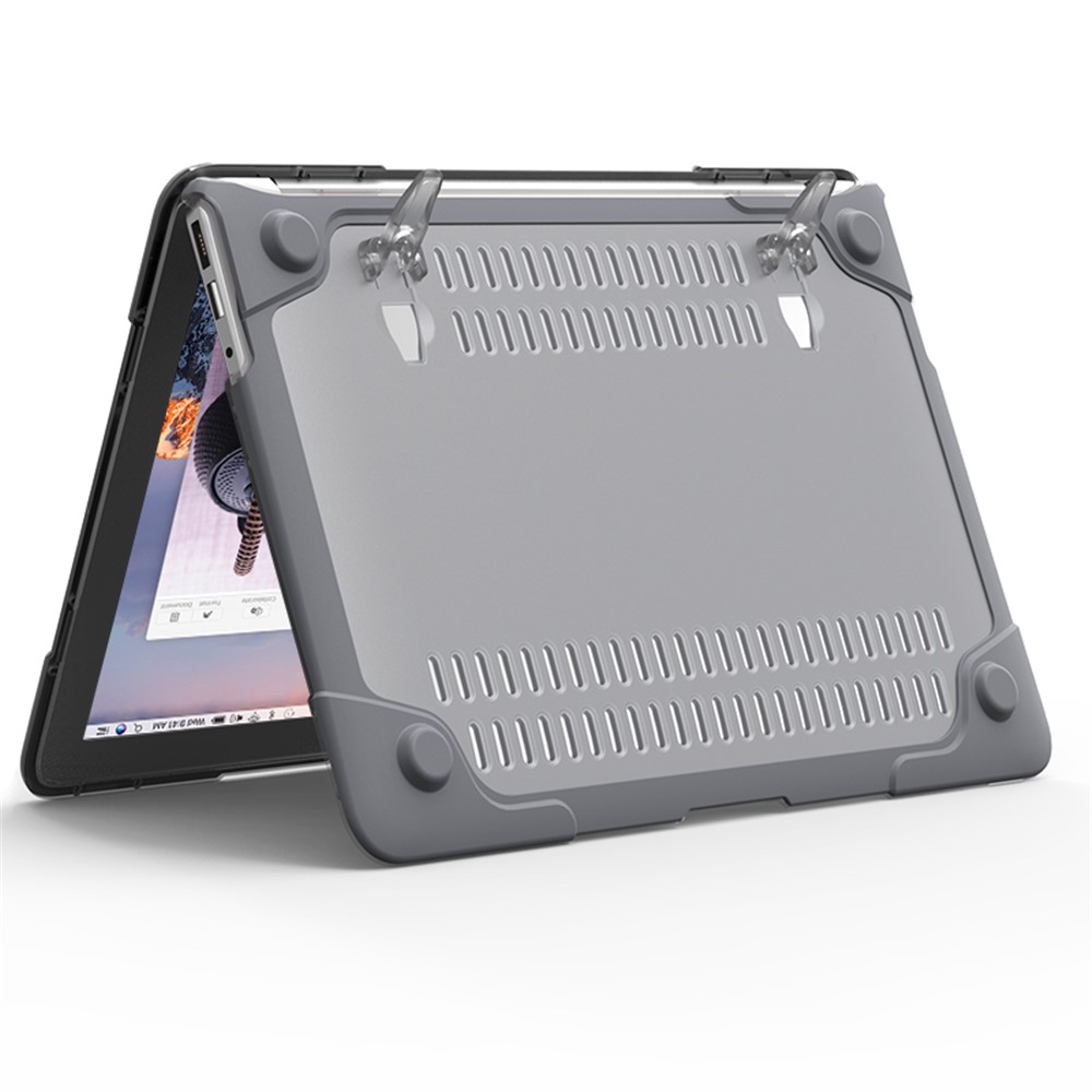 Para MacBook Air 13.3 Pulgada Véplica Full Protection PC TPU Funda Con KickStand A1369 / A1466 - Gris