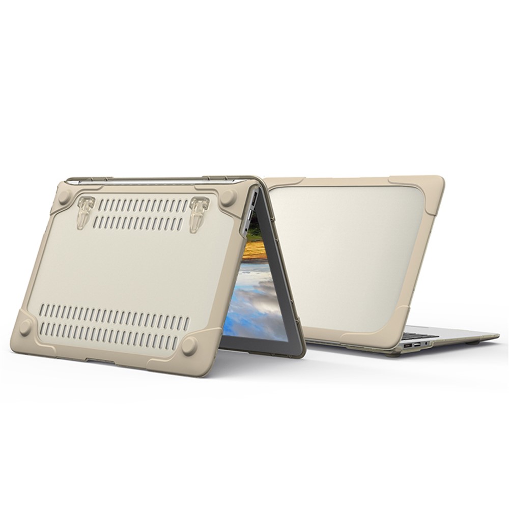 Para MacBook Air 13.3 Polegadas See-through Full Protection PC TPU Caso Com Kickstand A1369 / A1466 - Khaki.