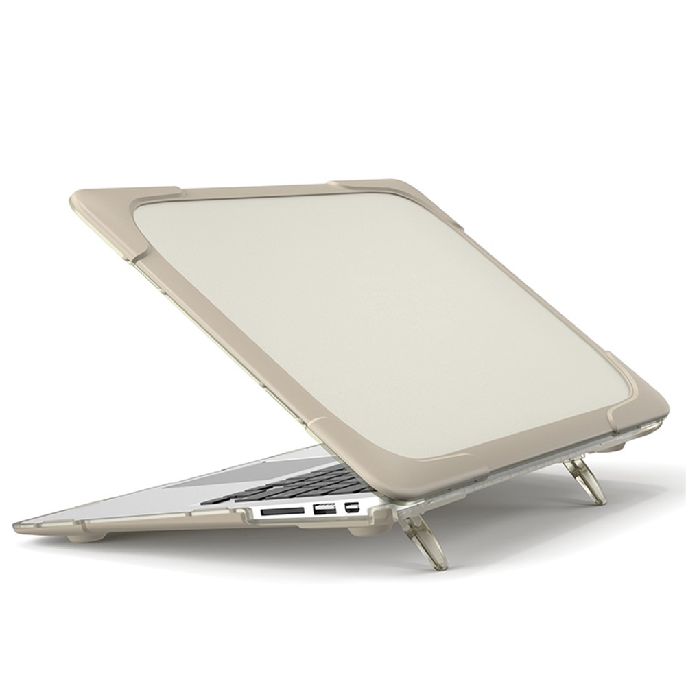 Kickstand ver-a través de la PC TPU snap-on caso de la cubierta para el aire macbook 13,3 pulgadas - kaki-7