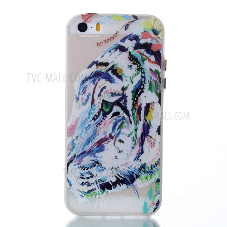 Noctilucent Glow Back Soft TPU Cover for iPhone SE/5s5 - Tiger Pattern Printing-1