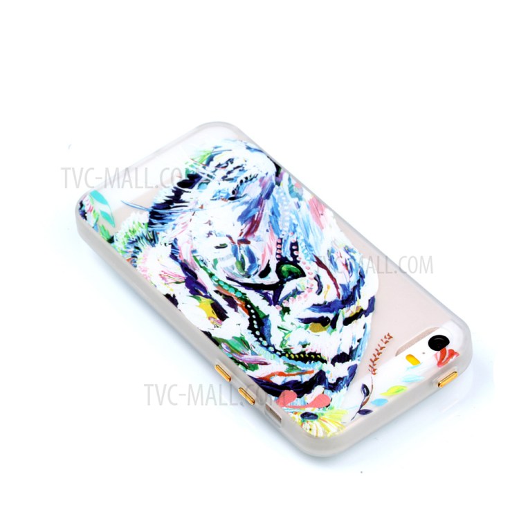Noctilucent Glow Back Soft TPU Cover for iPhone SE/5s5 - Tiger Pattern Printing-4