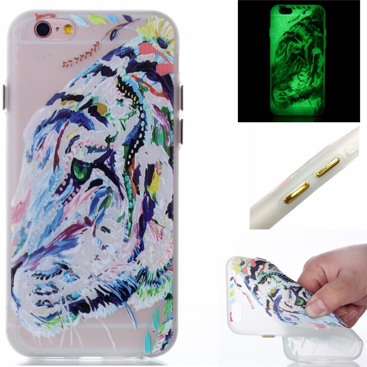 Luminous Glow Back TPU Gel Cover for iPhone 6s Plus / 6 Plus - Tiger Pattern Printing-1