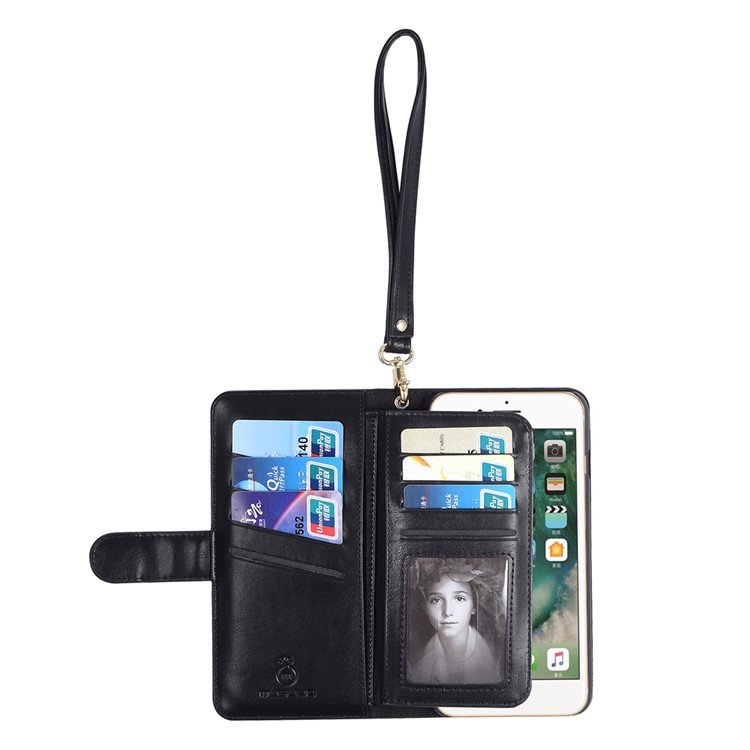 Multi-slot Detachable Wallet Leather Cellphone Case for iPhone 7 Plus with Lanyard - Black-1