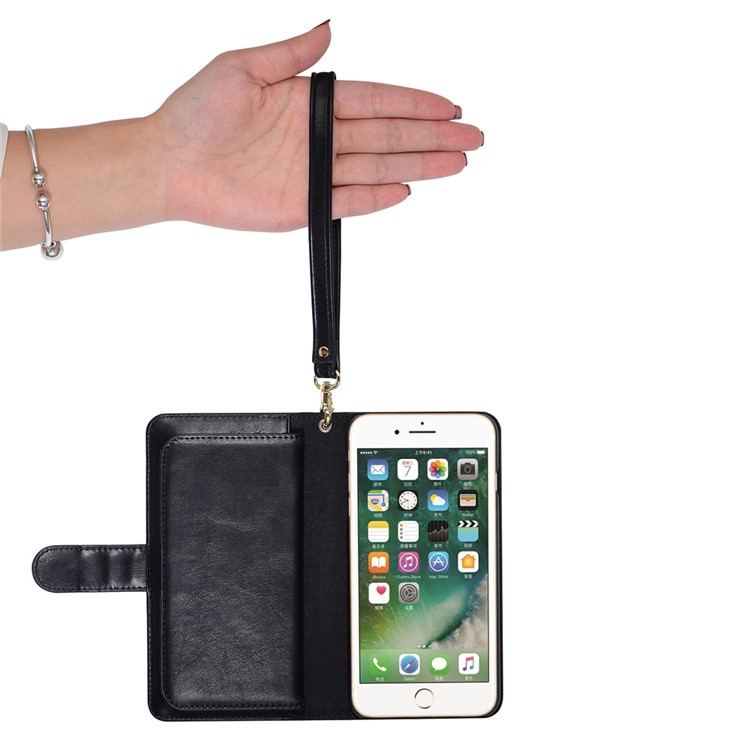 Multi-slot Detachable Wallet Leather Cellphone Case for iPhone 7 Plus with Lanyard - Black-11