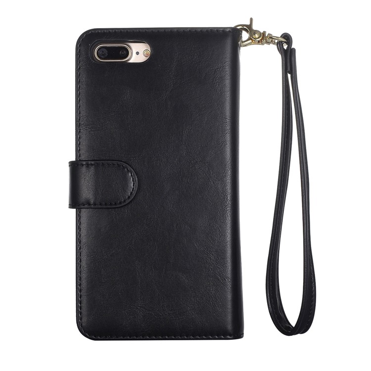 Multi-slot Detachable Wallet Leather Cellphone Case for iPhone 7 Plus with Lanyard - Black-3