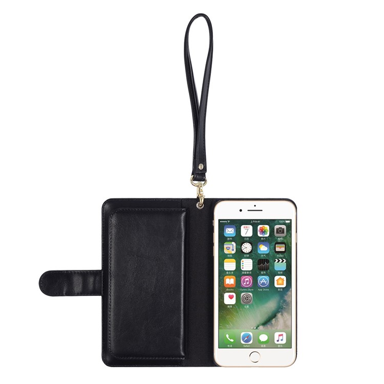 Multi-slot Detachable Wallet Leather Cellphone Case for iPhone 7 Plus with Lanyard - Black-4