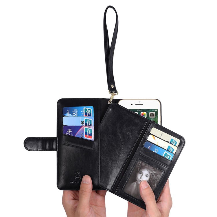 Multi-slot Detachable Wallet Leather Cellphone Case for iPhone 7 Plus with Lanyard - Black-5