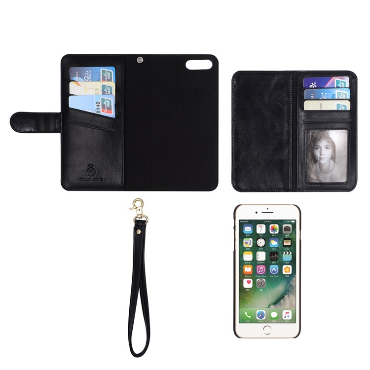 Multi-slot Detachable Wallet Leather Cellphone Case for iPhone 7 Plus with Lanyard - Black-6