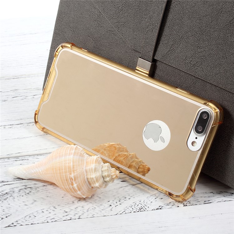For iPhone 7 Plus Mirror Surface Anti-scratch PC + Anti-yellowing Bayer 3695 TPU Hybrid Case - Gold Edges / Gold-1