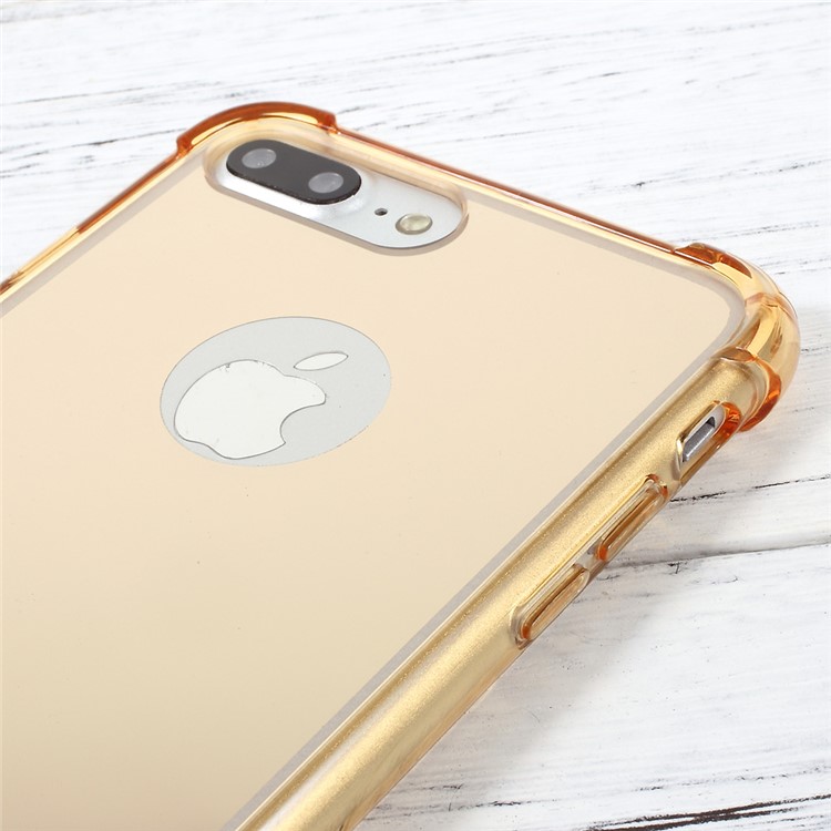 For iPhone 7 Plus Mirror Surface Anti-scratch PC + Anti-yellowing Bayer 3695 TPU Hybrid Case - Gold Edges / Gold-4