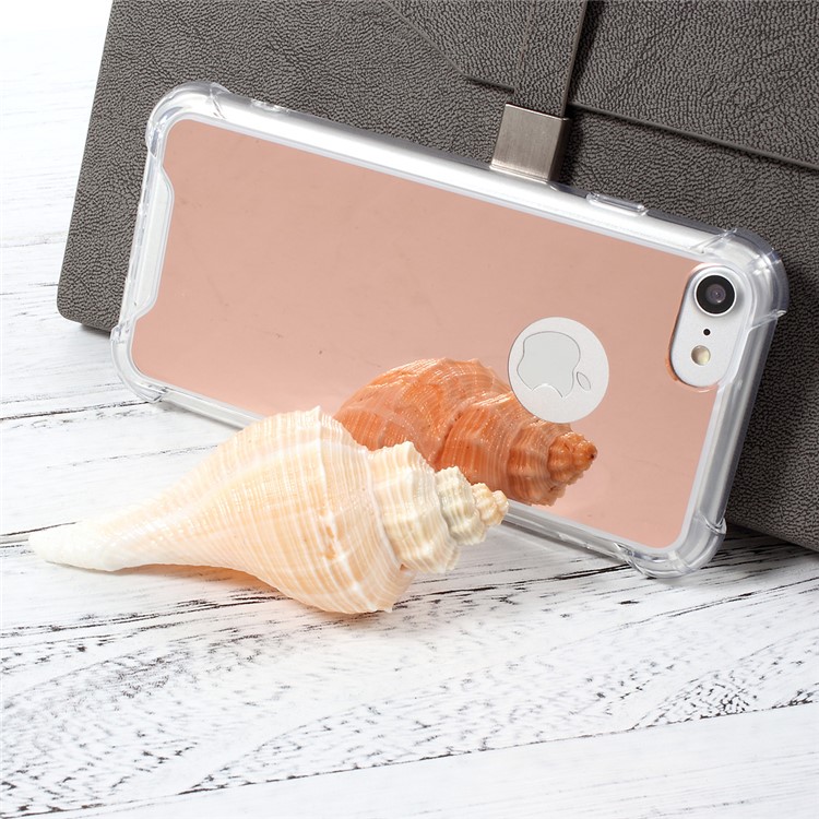 For iPhone 7 4.7 Mirror Surface Anti-scratch PC + Anti-yellowing Bayer 3695 TPU Phone Case - Rose Gold-1
