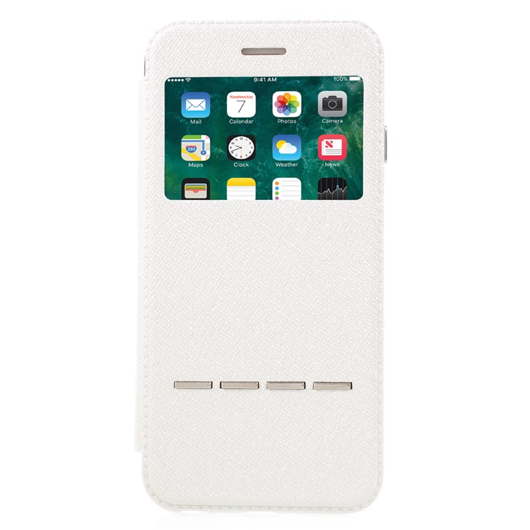 Slide to Answer Flash Powder Folio Leather Case for iPhone 6s 6 with View Window - White-2