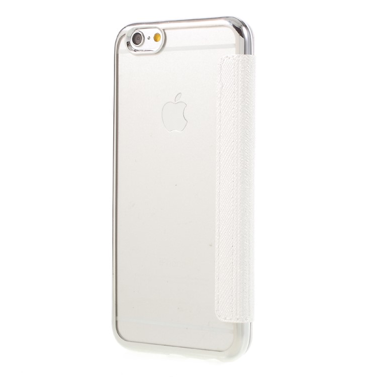 Slide to Answer Flash Powder Folio Leather Case for iPhone 6s 6 with View Window - White-3