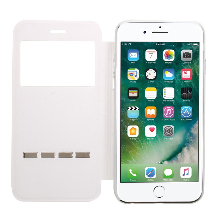 Slide to Answer Flash Powder Folio Leather Case for iPhone 6s 6 with View Window - White-5