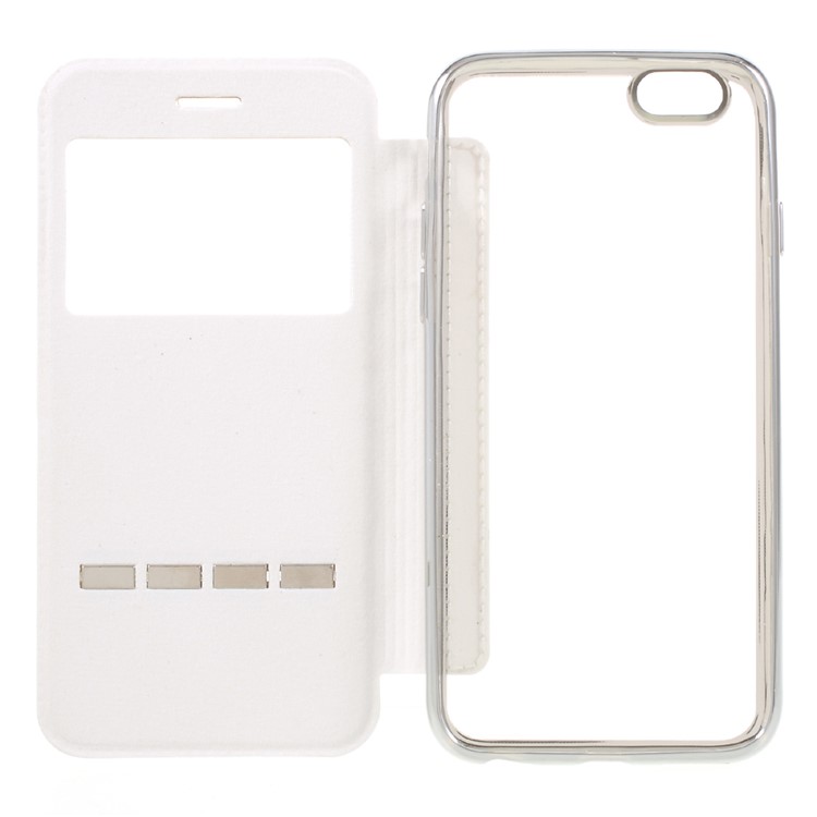 Slide to Answer Flash Powder Folio Leather Case for iPhone 6s 6 with View Window - White-6