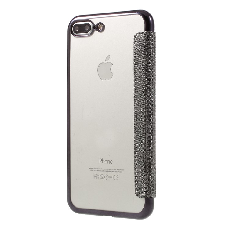 Smart View Window Touch Slide Leather Flip Case for iPhone 7 Plus 5.5 inch with Cross Texture - Grey-2