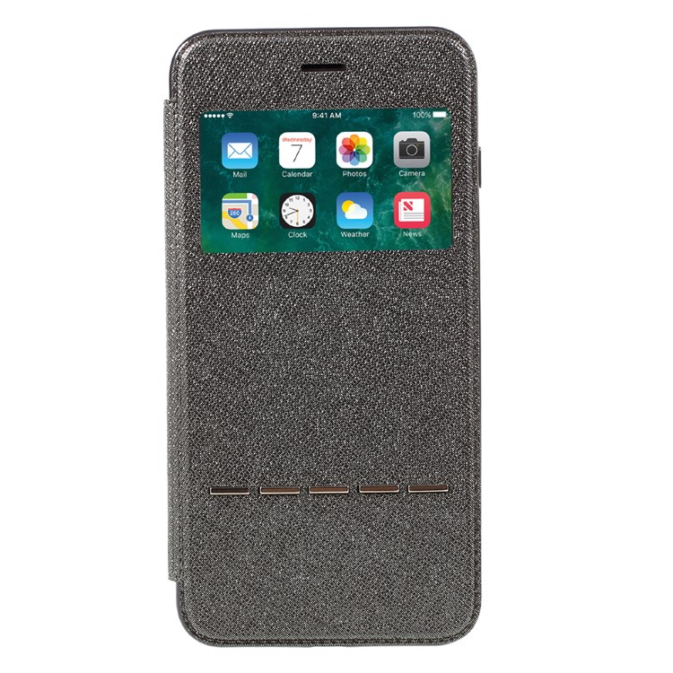 Smart View Window Touch Slide Leather Flip Case for iPhone 7 Plus 5.5 inch with Cross Texture - Grey-3