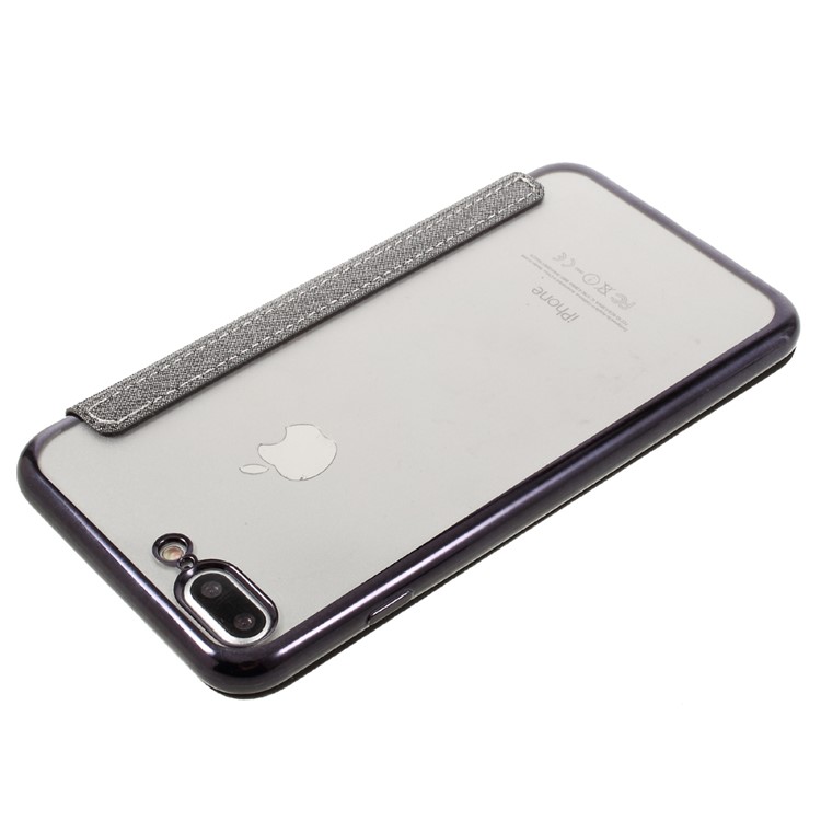 Smart View Window Touch Slide Leather Flip Case for iPhone 7 Plus 5.5 inch with Cross Texture - Grey-4