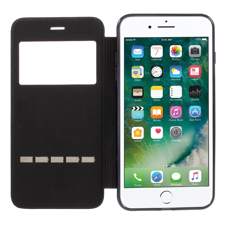 Smart View Window Touch Slide Leather Flip Case for iPhone 7 Plus 5.5 inch with Cross Texture - Grey-5