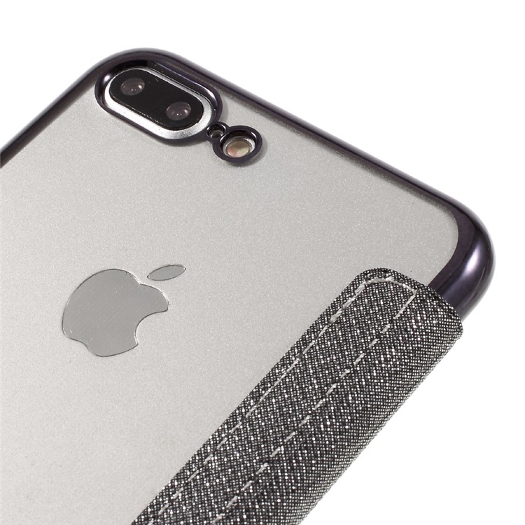 Smart View Window Touch Slide Leather Flip Case for iPhone 7 Plus 5.5 inch with Cross Texture - Grey-7
