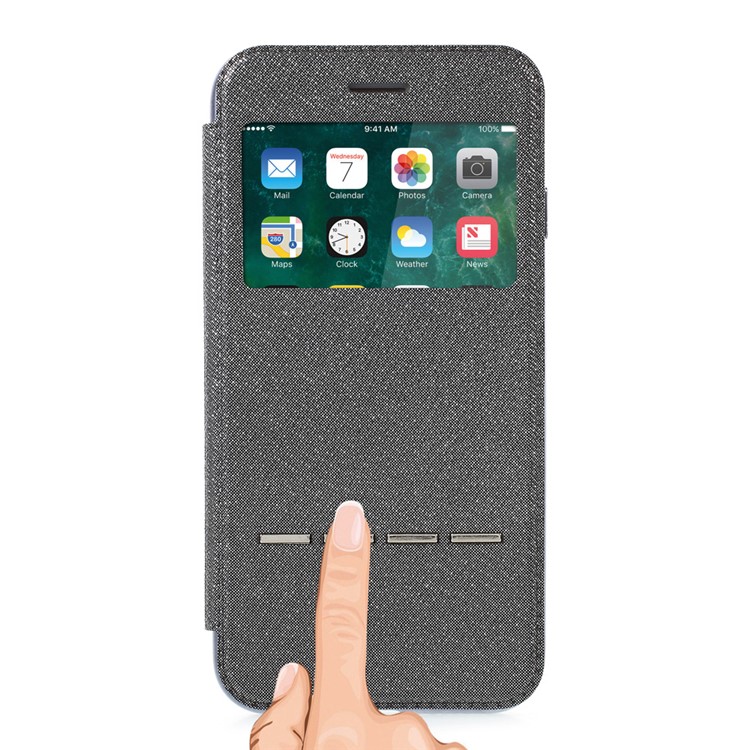 Smart View Window Touch Slide Leather Flip Case for iPhone 7 4.7 inch with Cross Texture - Grey-1