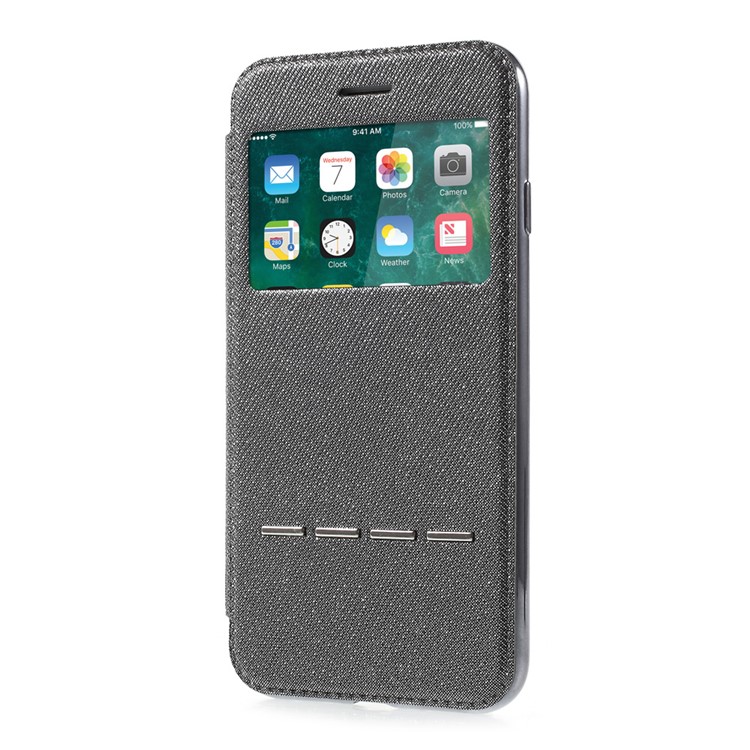 Smart View Window Touch Slide Leather Flip Case for iPhone 7 4.7 inch with Cross Texture - Grey-2