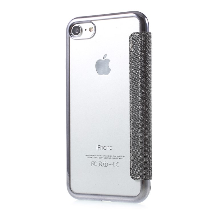 Smart View Window Touch Slide Leather Flip Case for iPhone 7 4.7 inch with Cross Texture - Grey-3