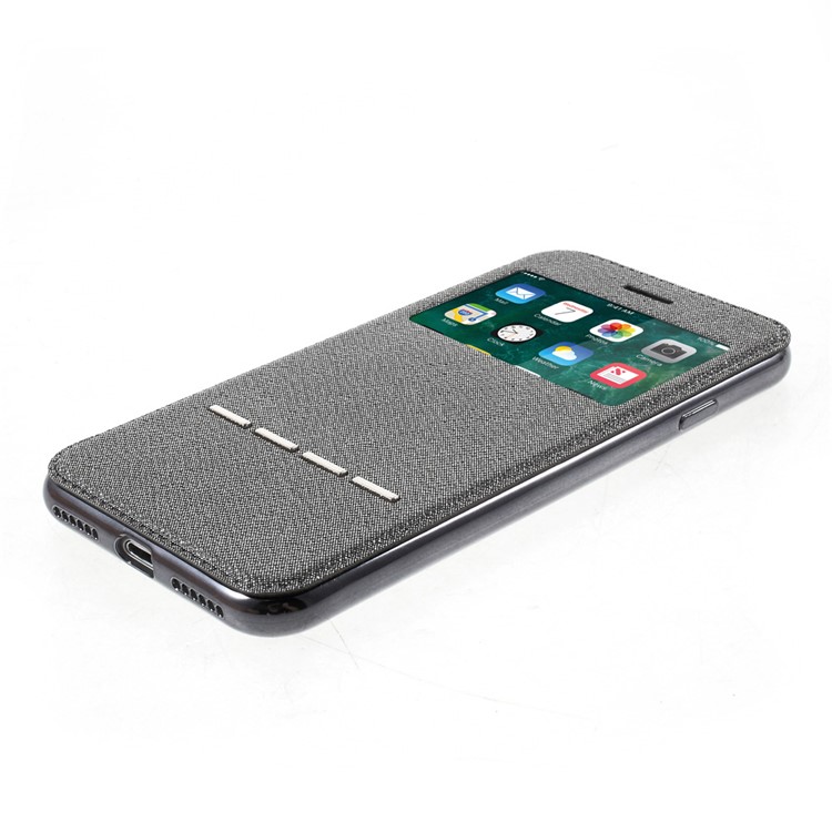 Smart View Window Touch Slide Leather Flip Case for iPhone 7 4.7 inch with Cross Texture - Grey-4