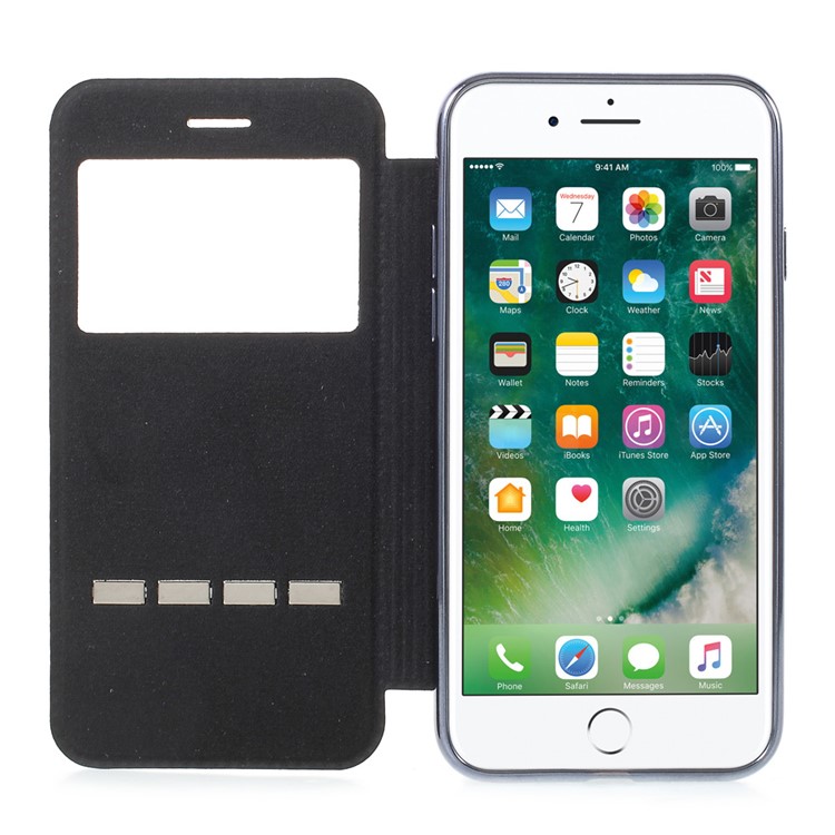 Smart View Window Touch Slide Leather Flip Case for iPhone 7 4.7 inch with Cross Texture - Grey-5