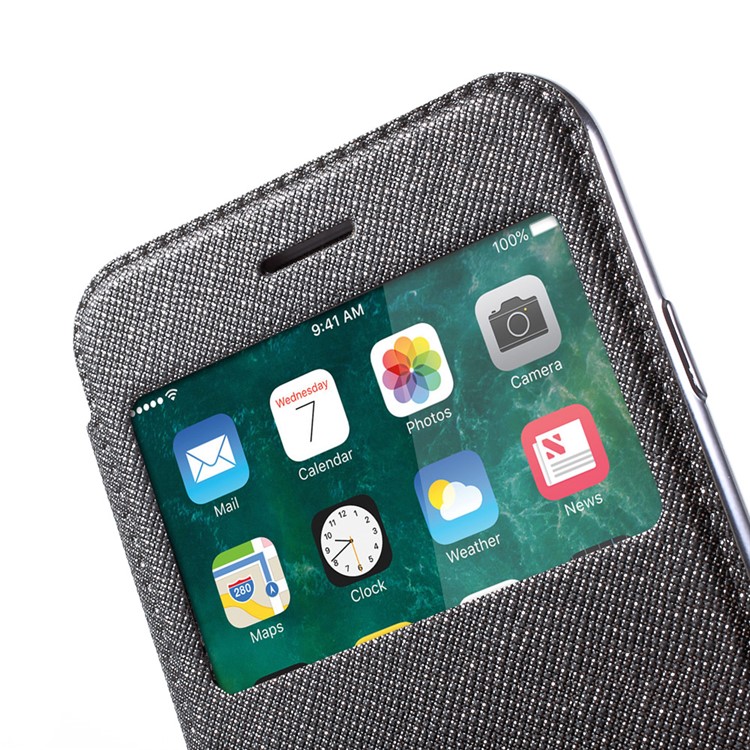 Smart View Window Touch Slide Leather Flip Case for iPhone 7 4.7 inch with Cross Texture - Grey-6
