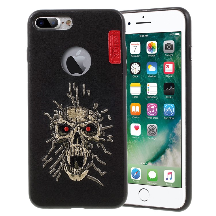 X-FITTED Embroidery Phone Case for iPhone 7 Plus (PC + TPU + PU Leather Hybrid) - Cool Skull-1