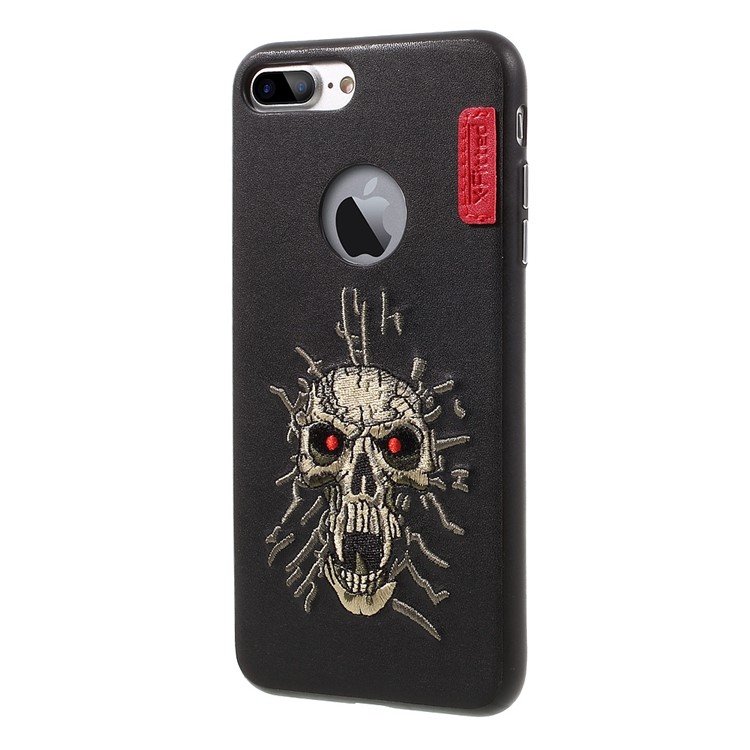 X-FITTED Embroidery Phone Case for iPhone 7 Plus (PC + TPU + PU Leather Hybrid) - Cool Skull-2