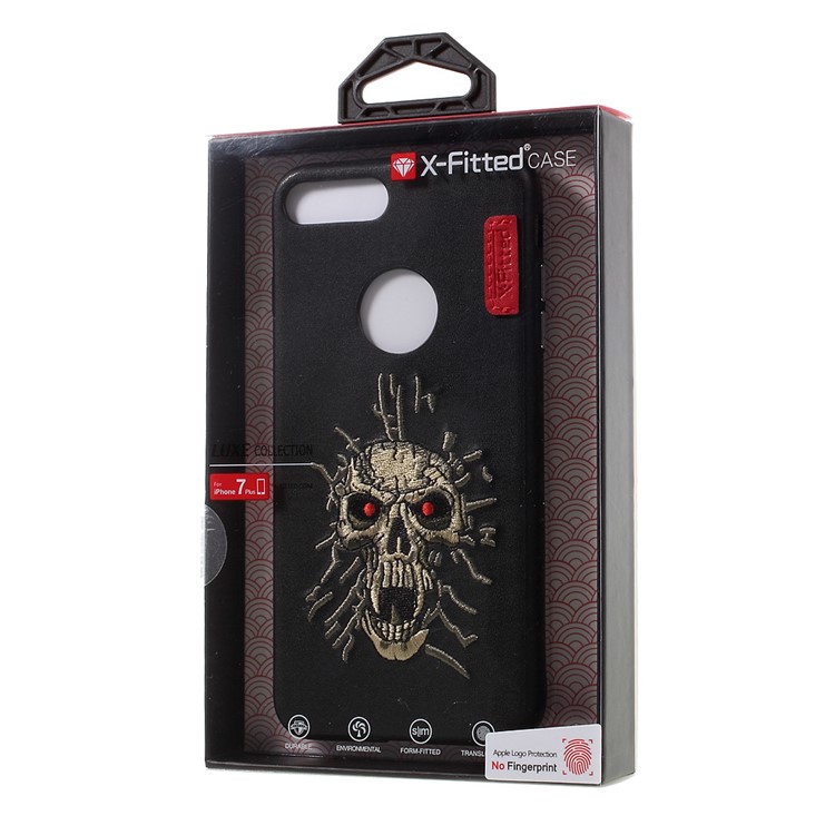 X-FITTED Embroidery Phone Case for iPhone 7 Plus (PC + TPU + PU Leather Hybrid) - Cool Skull-7