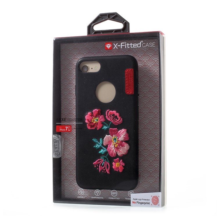 X-FITTED Unique Embroidery Cellphone Case for iPhone 7 (PC + TPU + PU Leather Hybrid) - Flower Pattern-10
