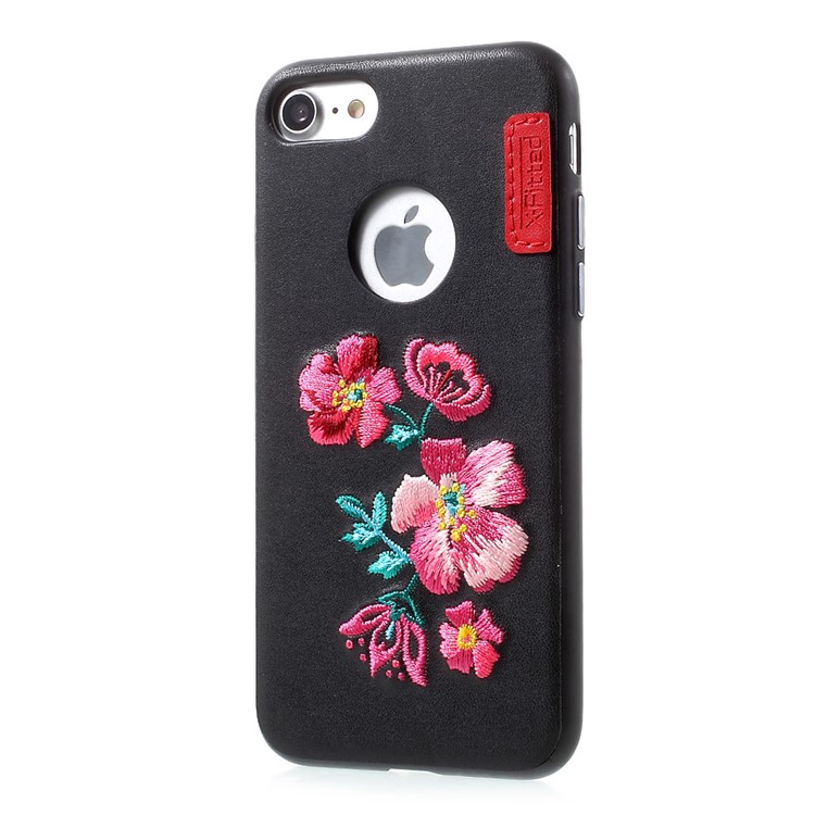 X-FITTED Unique Embroidery Cellphone Case for iPhone 7 (PC + TPU + PU Leather Hybrid) - Flower Pattern-2