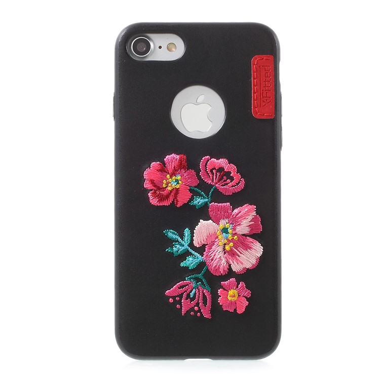 X-FITTED Unique Embroidery Cellphone Case for iPhone 7 (PC + TPU + PU Leather Hybrid) - Flower Pattern-3