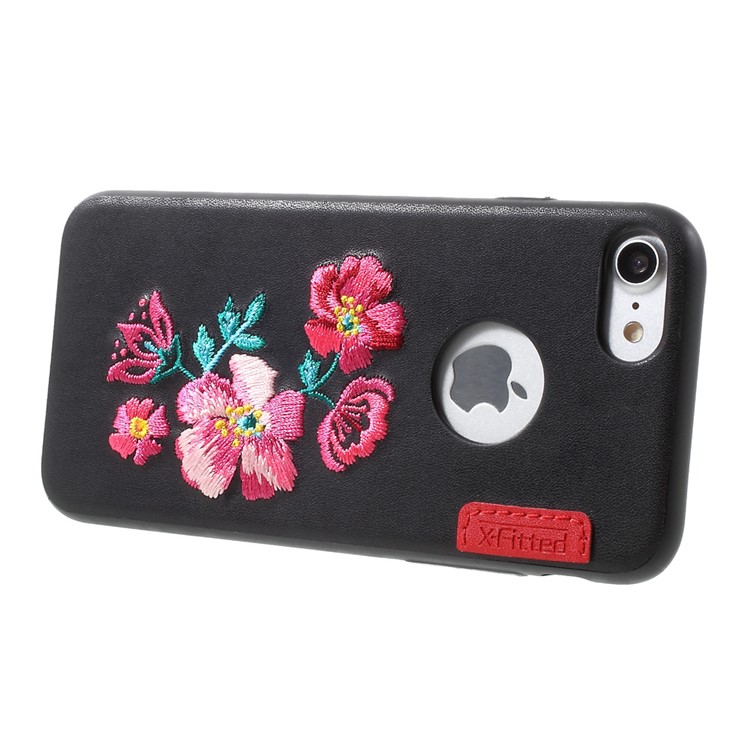 X-FITTED Unique Embroidery Cellphone Case for iPhone 7 (PC + TPU + PU Leather Hybrid) - Flower Pattern-5