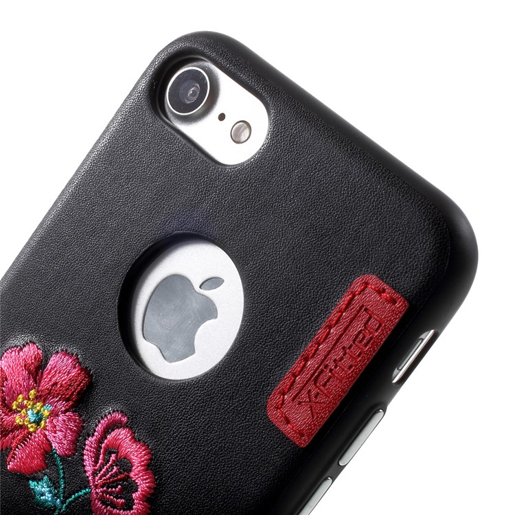 X-FITTED Unique Embroidery Cellphone Case for iPhone 7 (PC + TPU + PU Leather Hybrid) - Flower Pattern-7